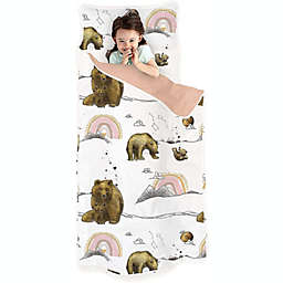 JumpOff Jo Extra Long Toddler Nap Mat, Children's Sleeping Bag with Removable Pillow, 53" x 21" - Rainbow Bears