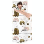 JumpOff Jo Extra Long Toddler Nap Mat, Children&#39;s Sleeping Bag with Removable Pillow, 53&quot; x 21&quot; - Rainbow Bears