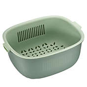Unique Bargains Kitchen Strainer Colander Bowl Set, Plastic Washing Bowl and Strainer, Double Layered Draining Bowl Vegetable Fruit Washing Drain Basket-Green