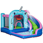 Halifax North America 5-in-1 Water Slide Kids Inflatable Bounce House, Narwhal Theme Jumping Castle Includes Trampoline, Pool, Water Gun, Climbing Wall with Carry Bag, Repair Patches without Air Blower