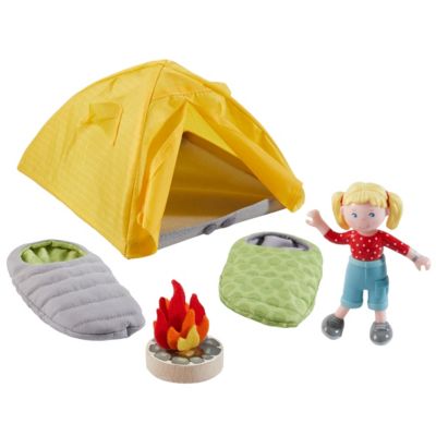 HABA Little Friends Camping Play Set - Includes Tent, 2 Reversible Sleeping Bags, Campfire and 4&quot; Bendy Girl Figure
