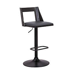 Armen Living Milan Adjustable Swivel Grey Faux Leather and Black Wood Bar Stool with Black Base