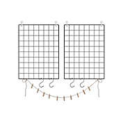 SONGMICS Grid Photo Wall(Set of 2), Wall Grid Panel for Photo Hanging Display & Multi-Functional Wall Decoration Organizer, 4 S Hooks & 20 Clips & 1 x Hemp Cord Offered 16.5&quot; x 12.2&quot; Black