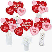 Big Dot of Happiness Conversation Hearts - Valentine&#39;s Day Party Centerpiece Sticks - Table Toppers - Set of 15