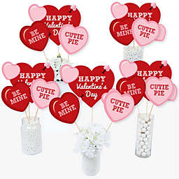 Big Dot of Happiness Conversation Hearts - Valentine's Day Party Centerpiece Sticks - Table Toppers - Set of 15