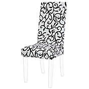 PiccoCasa Folral Dining Chair Cover, Stretch Bar Stool Slipcover Kitchen Pattern Chair Protector Spandex Short Chair Seat Cover for Decorative White + Black