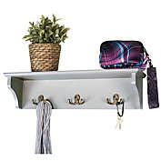 Excello Global Products 24x6 Wooded Wall Hanging Entryway Shelf w/ 6 Hooks in Grey