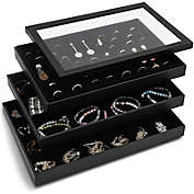 Juvale Black Jewelry Storage Trays Organizer Set with Clear Lid (13.5 x 9.5 Inches)