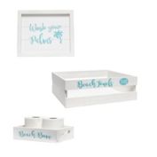 Elegant Designs 3 Piece Home Farmhouse Decorative Coastal/Beach Wood Bathroom Set, Small (1 Towel and 1 Toilet Paper Holder, 1 Frame) - White Wash