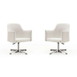 Manhattan Comfort Pelo Adjustable Height Swivel Accent Chair in White and Polished Chrome