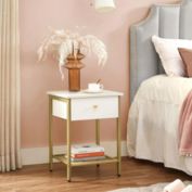 Vasagle Nightstand Bedside Table with Drawer in White and Gold
