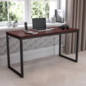 Emma + Oliver Modern Commercial Grade Desk Industrial Style Computer Desk Sturdy Home Office Desk - 55" Length (Mahogany)