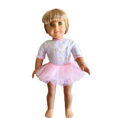 Dress Rite 18&quot; Doll Clothing White Flower Print Dance Leotard With Pink Skirt