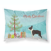 Boston Terrier Dog w Winter Scarf Christmas Hooked Pillow 14" x 20" 