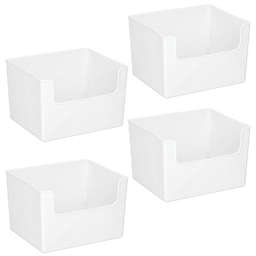 mDesign Plastic Kitchen Storage Organizer Bin with Open Front - 4 Pack - White