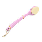 Unique Bargains Shower Brush with Soft and Stiff Bristles, 13.4" Soft Bristle Long Curved Handle Bath Back Brush Back Scrubber Body Exfoliator for Wet or Dry Brushing, Pink