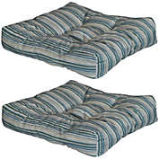 Sunnydaze Set of 2 Tufted Indoor/Outdoor Seat and Back Cushions - Neutral Stripes