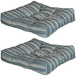 Sunnydaze Set of 2 Tufted Indoor/Outdoor Seat and Back Cushions - Neutral Stripes