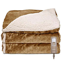Sunbeam Royal Mink and Sherpa Electric Heated Throw in Honey with Push with Button Control