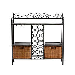 Slickblue Kitchen Dining Baker's Rack with Wine Storage and Rattan Baskets