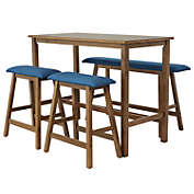 Sunnydaze Indoor Counter-Height Dining Table Set with 2 Cushioned Stools and 1 Cushioned Bench - Weathered Oak Finish
