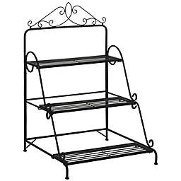 Outsunny 3 Tier Metal Plant Stand, Ladder Display Shelf, Flower Pot Holder, Storage Organizer Rack for Indoor Outdoor Patio Balcony Yard