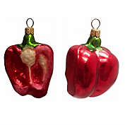 Half of a Red Bell Pepper Polish Glass Christmas Ornament Set of 2 Decorations