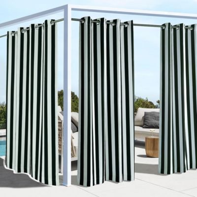 Commonwealth Outdoor Decor Coastal Stripe UV Protected Printed Top Panel With 8 Gun Metal Grommets - 50x96" - Black