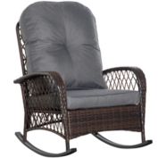 Outsunny Outdoor PE Rattan Rocking Chair, Patio Wicker Recliner Rocker Chair with Soft Cushion, for Garden Backyard Porch, Grey