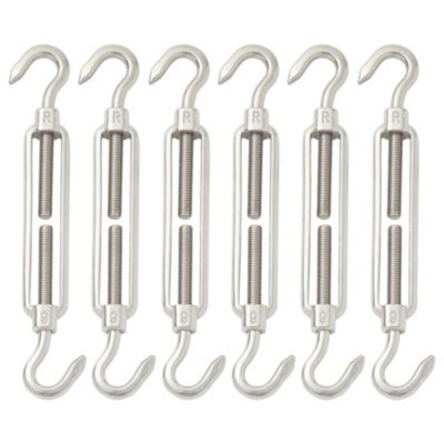 Built Industrial 6 Pack M6 C to C Stainless Steel Turnbuckle Hook and Hook for Wire Rope Tension, Screen Door, Sun Shade (5.7 x 0.35 In)
