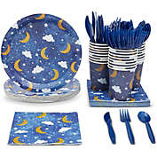 Blue Panda Twinkle Little Star Baby Shower Theme Party Pack (Serves 24) Paper Plates, Napkins, Cups & Cutlery