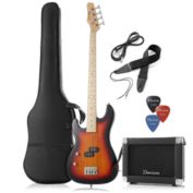 Davison Guitars Left Handed Electric Bass Guitar with 15-Watt Amp - 4 String Full Size Beginner Kit with Gig Bag and Accessories