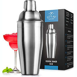 Zulay Kitchen Cocktail Shaker with Built-in Strainer (24oz) - Silver