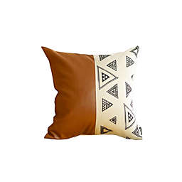 HomeRoots Playful Triangle and Brown Faux Leather Pillow Cover - 17