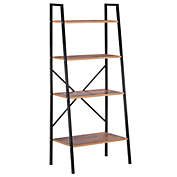 HOMCOM Industrial 4 Tier Ladder Shelf Bookshelf Vintage Storage Rack Plant Stand with Wood Metal Frame for Living Room Bathroom