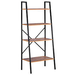 HOMCOM Industrial 4 Tier Ladder Shelf Bookshelf Vintage Storage Rack Plant Stand with Wood Metal Frame for Living Room Bathroom