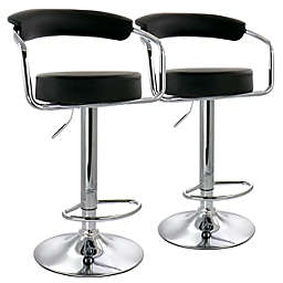 Elama 2 Piece Faux Leather Retro Adjustable Bar Stool in Black with Chrome Handles and Base