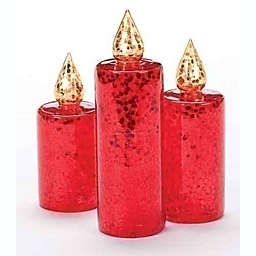 Roman Set of 3 Red and Gold Glitter Sequined Christmas Pillar Candle Figures 10