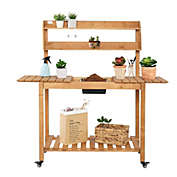 Vingli Outdoor Potting Bench Table with Wheels, Garden Potters
