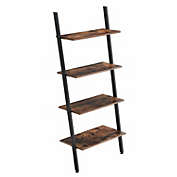 Benzara DunaWest Rustic Ladder Style Iron Bookcase with Four Wooden Shelves, Brown and Black
