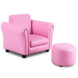 Slickblue Kids Single Armrest Couch Sofa with Ottoman - Pink