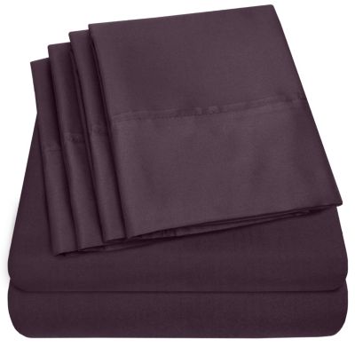 Sweet Home Collection   6 Piece Bed Sheets Set Solid Color 1500 Supreme Brushed Microfiber Sheets, Twin XL, Purple