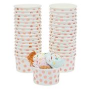 Juvale 50 Pack Paper Ice Cream Cups for Frozen Yogurt, Disposable Dessert Bowls with Rose Gold Polka Dots (8 oz)