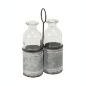Cheungs Home Indoor Decorative 2 Slot Galvanized Metal Jar Holder - Medium