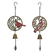 Things2Die4 Set of 2 Metal Cardinal Wind Chimes Home Decor Bell Garden Bird Decorations Art