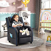 Giantex Kids Recliner Chair with Side Pockets Toddler Leather Sofa Couch, Black/Blue