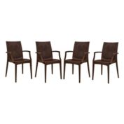 LeisureMod Weave Mace Indoor/Outdoor Chair (With Arms), Set of 4 - Brown