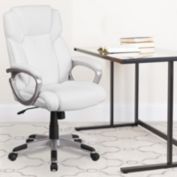 Flash Furniture Mid-Back White LeatherSoft Executive Swivel Office Chair with Padded Arms