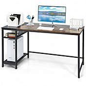 Costway 55 Inch Reversible Computer Desk with Adjustable Storage Shelves-Rustic Brown