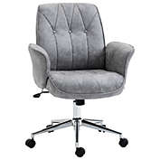 Vinsetto Modern Home Office Chair with Tufted Button Design, Micro Fiber Desk Chair with Recline Function, Adjustable Height, Swivel Computer Chair with Curved Padded Armrests, Light Grey